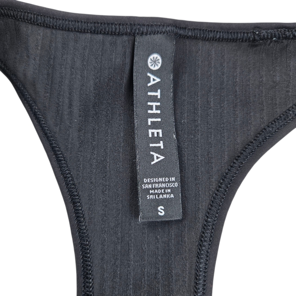 Athleta Vitality Rib Tank Black Semi-Fitted Quick-Drying Back Zip Pocket - Picture 10 of 13